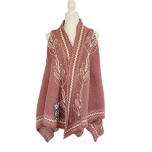 Khadi Pink & Cream Winter Knit Poncho Wrap with Fastener Size Large NWT